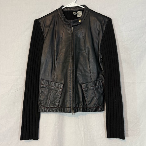 twiggy LONDON Jackets & Blazers - Twiggy Black Genuine Leather Jacket with Knit Sleeves